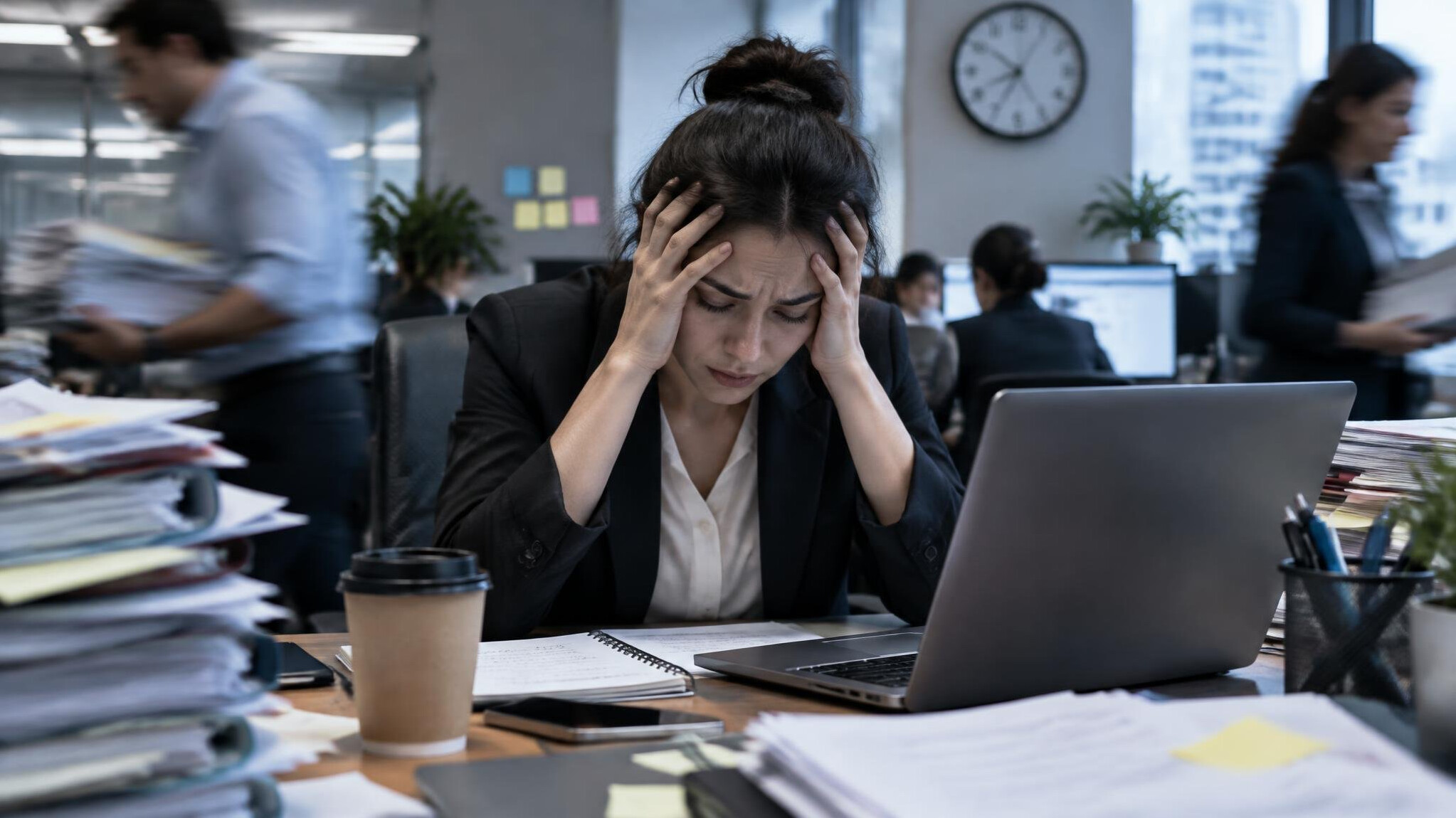 person feeling stressed at desk